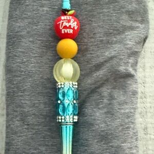 Beaded 'Best Teacher Ever' Pen  - Red, Yellow, Teal